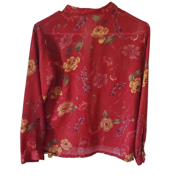 Coldwater Creek Red Floral Button Up Dress Shirt Blouse Petite Small - Picture 2 of 8